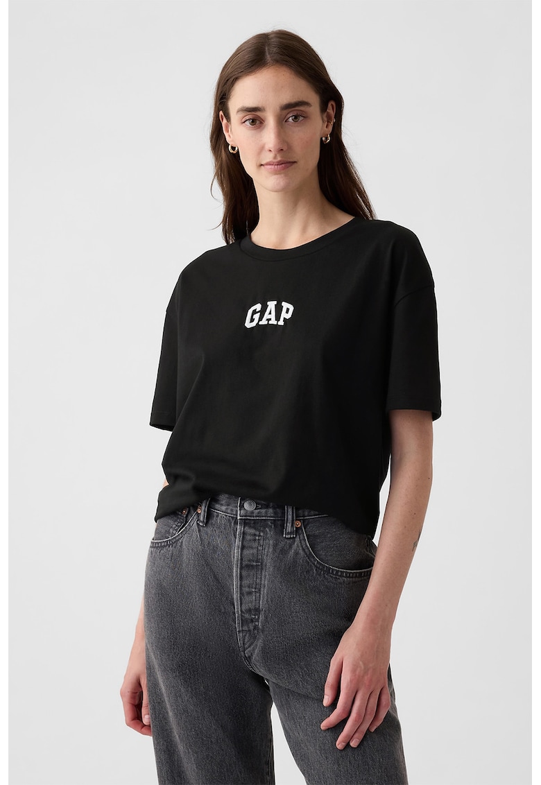 Tricou supradimensionat cu logo brodat - Alb/Negru