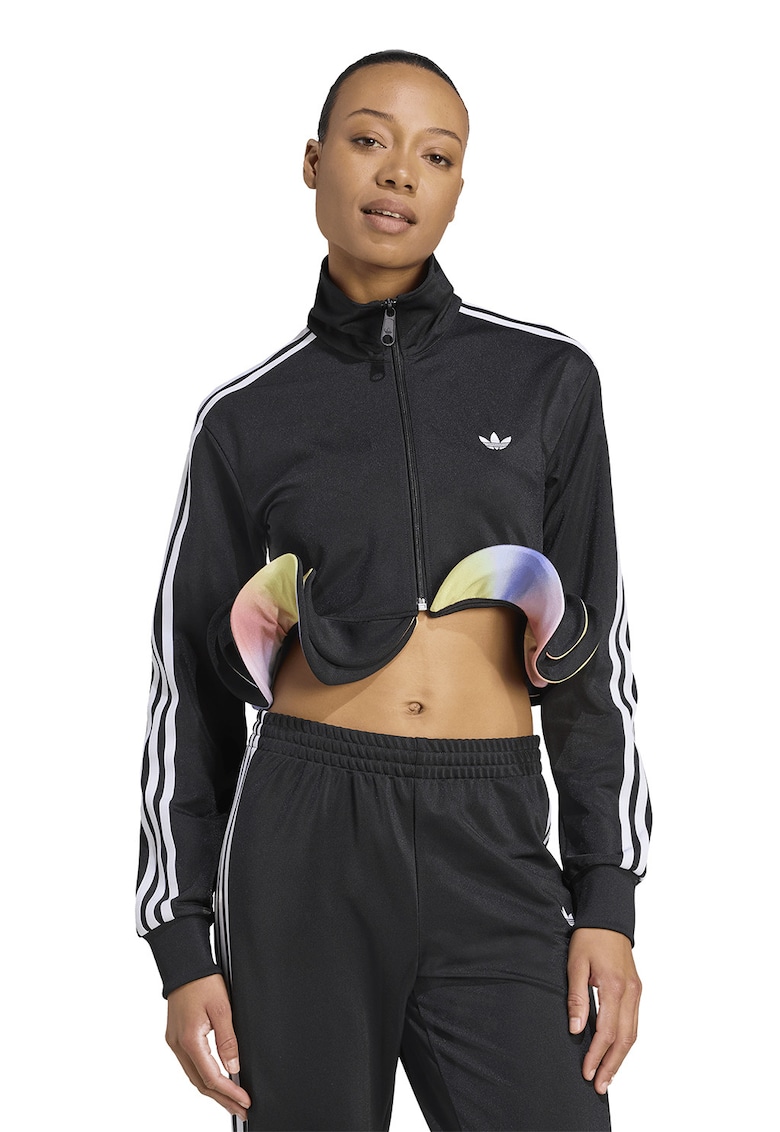 Bluza de trening crop cu terminatie cu volan - Alb/Negru
