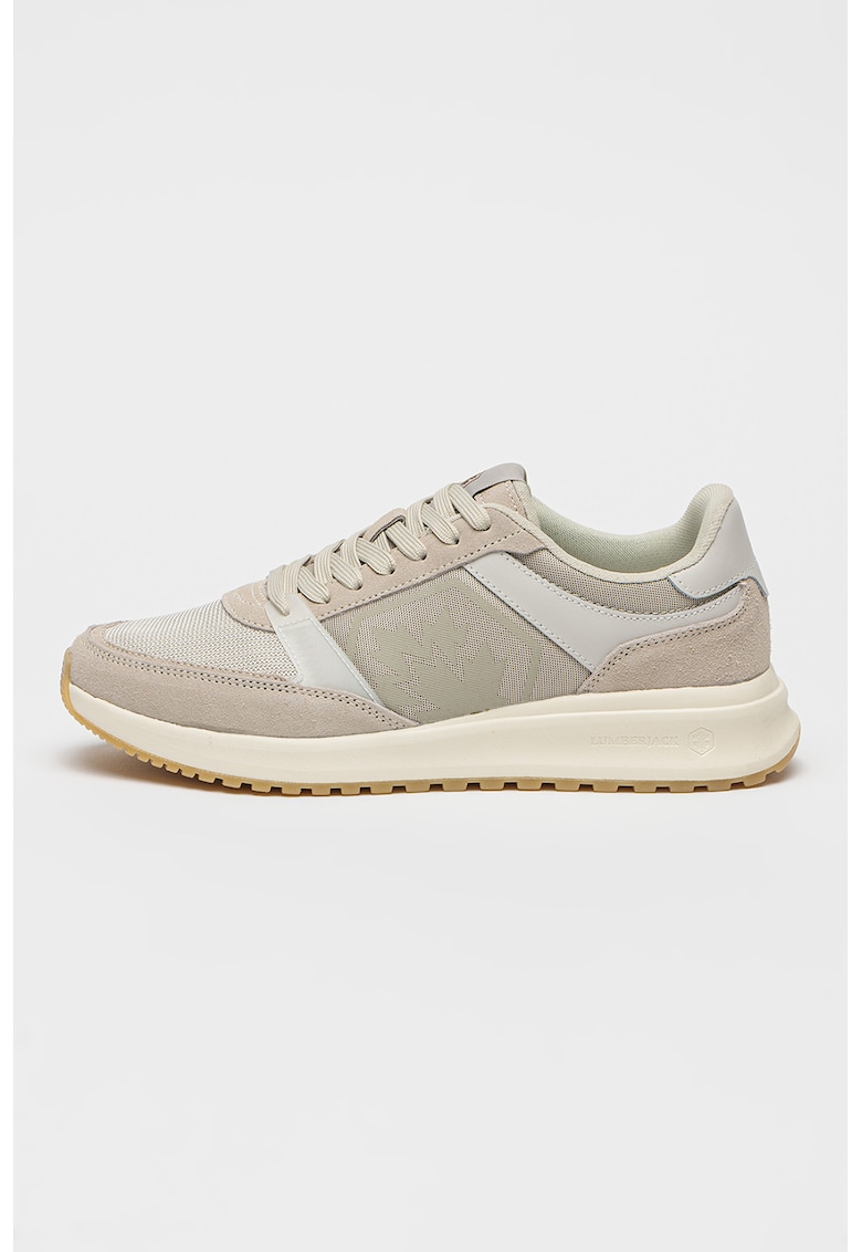Pantofi sport cu garnituri din piele intoarsa - Maro taupe deschis/Alb murdar