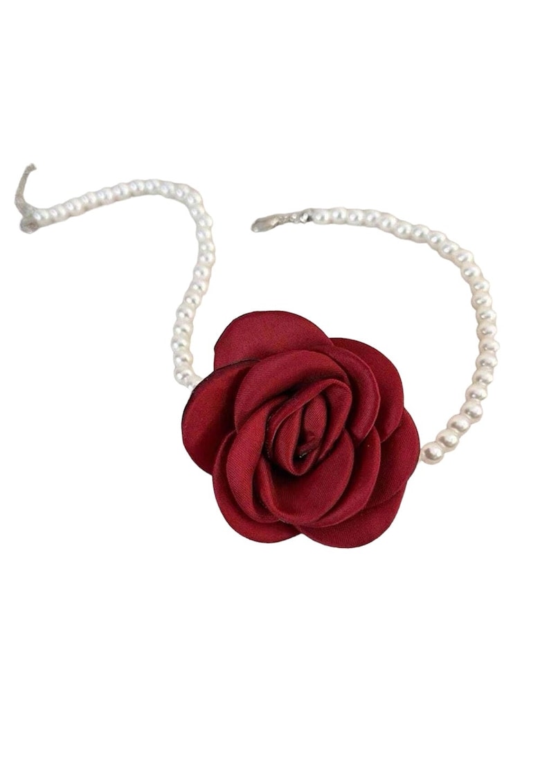 Colier choker - cu perle si floare visinie - Bendicta C14 -