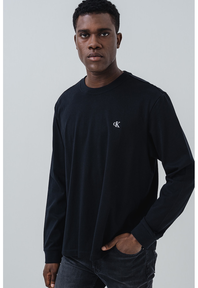 Bluza de bumbac cu logo discret - Negru