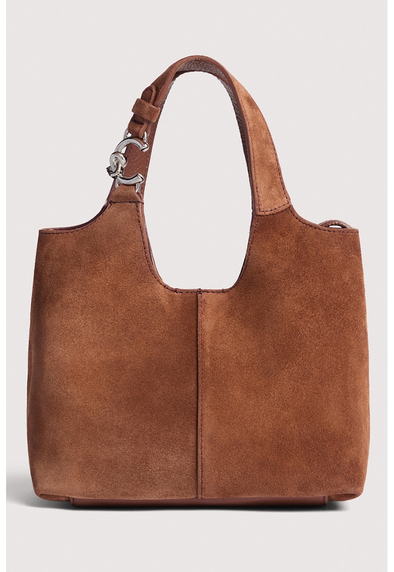 Geanta hobo de piele intoarsa C-Easy - Caramel