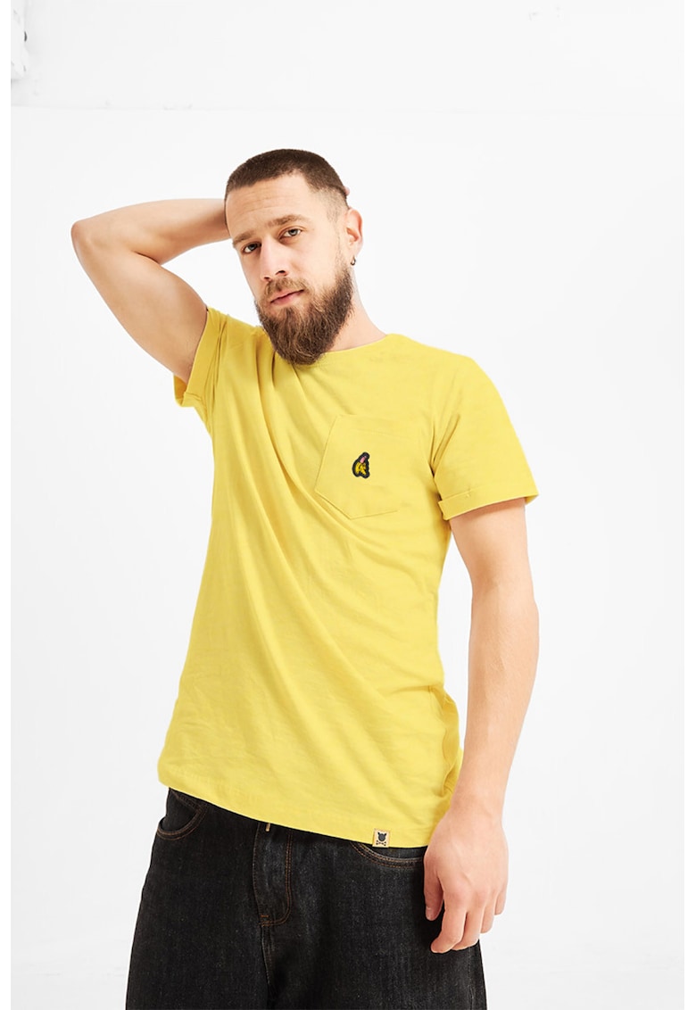 Tricou cu buzunar pe piept si decolteu la baza gatului - Galben pal