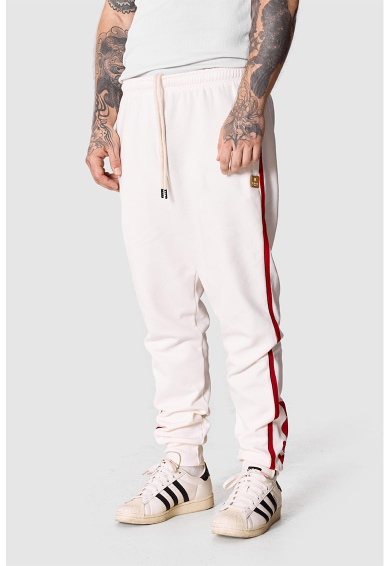 Pantaloni de trening unisex cu logo - Rosu/Alb murdar