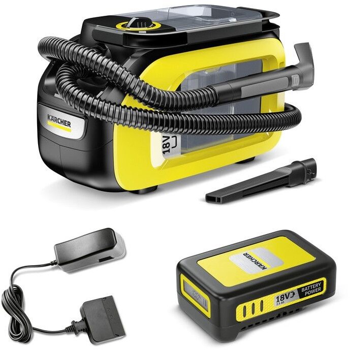 Aspirator Fara Sac SE 3-18 1.081-502.0 Compact Battery Set cu Spray - Extractie 1.2L Acumulator 2.5Ah / 18V 184W Autonomie 12min Galben/Negru
