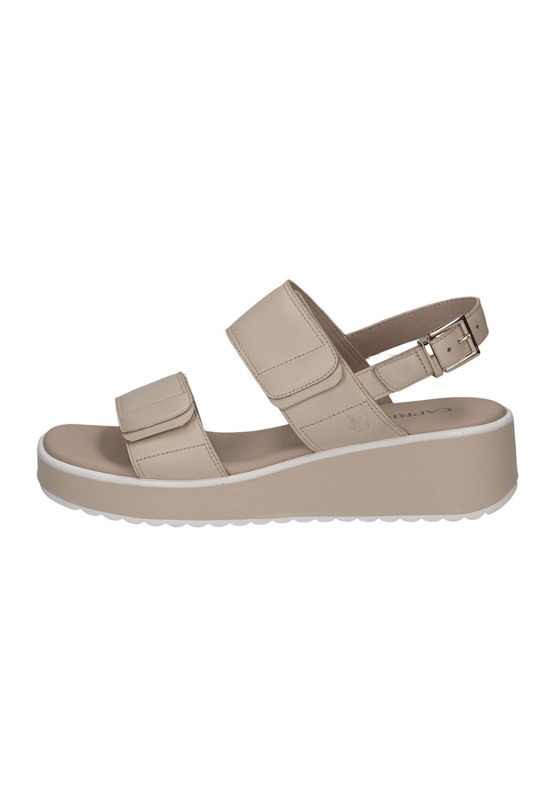 Sandale wedge de piele cu velcro - Maro taupe