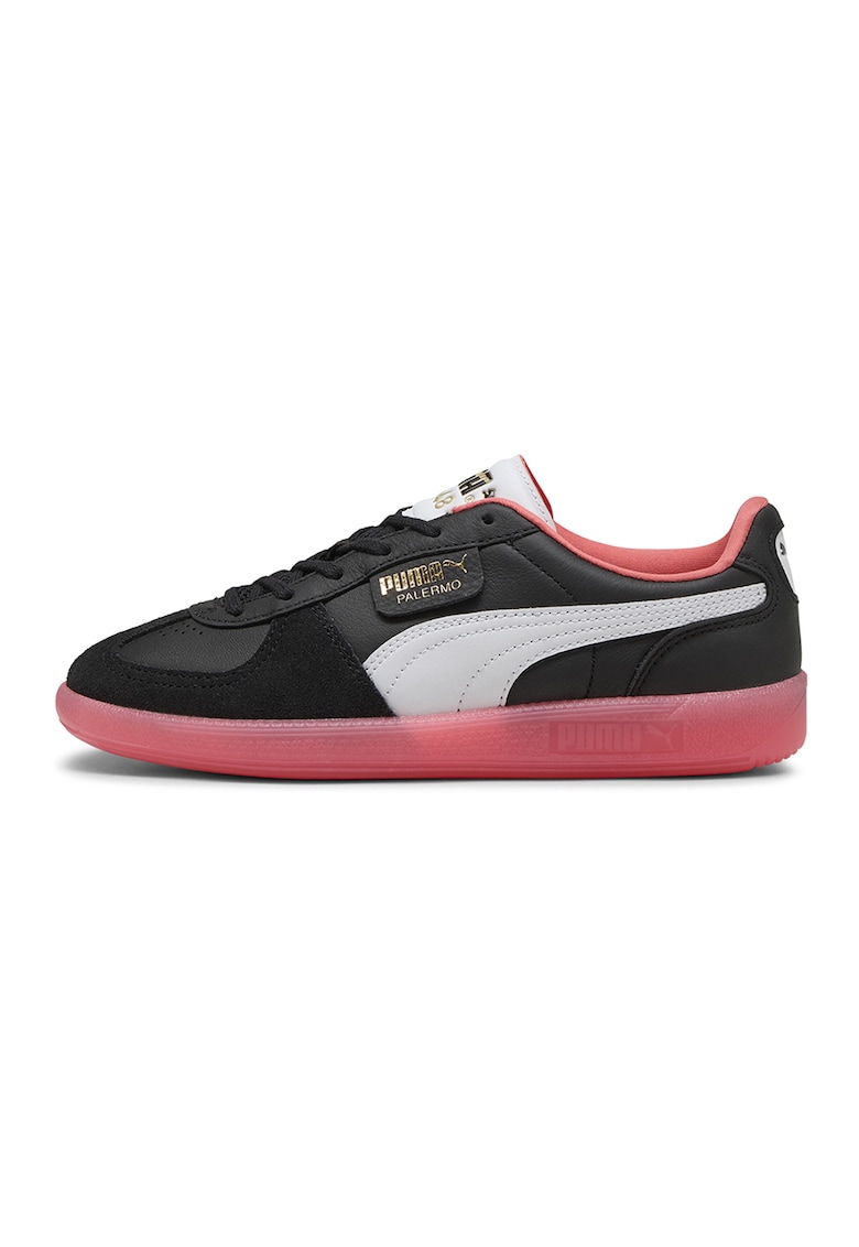 Pantofi sport de piele cu insertii de piele intoarsa Palermo - Alb/Negru stins/Roz