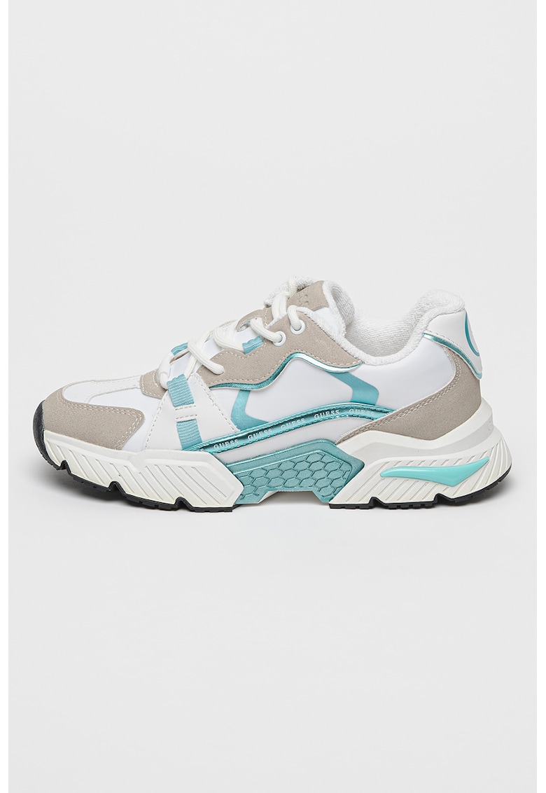 Pantofi sport cu aspect contrastant - Turcoaz/Maro taupe deschis/Alb optic