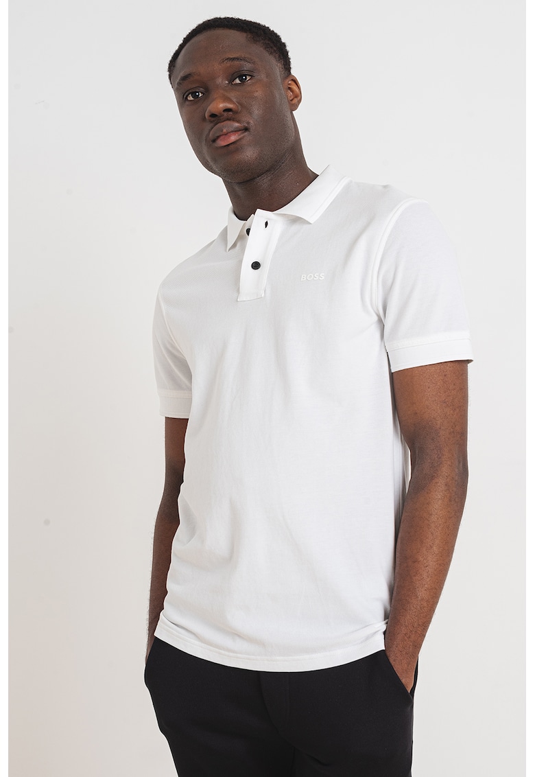 Tricou polo de bumbac pique Prime - Alb optic