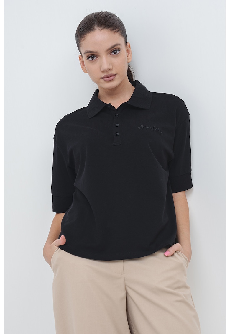 Tricou polo cu maneci cazute - Negru