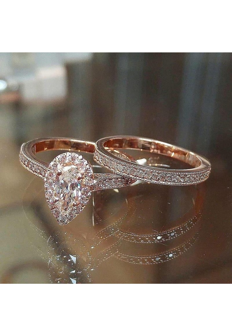 Set 2 Inele rose gold - cu pietre din zirconiu - Mindie C1 - 8 (circumferinta: 57 mm)