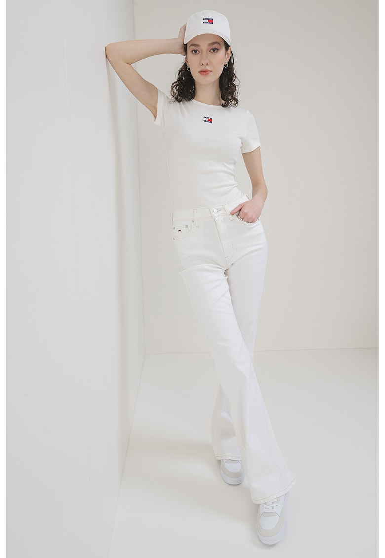 Tricou slim fit striat - Alb murdar