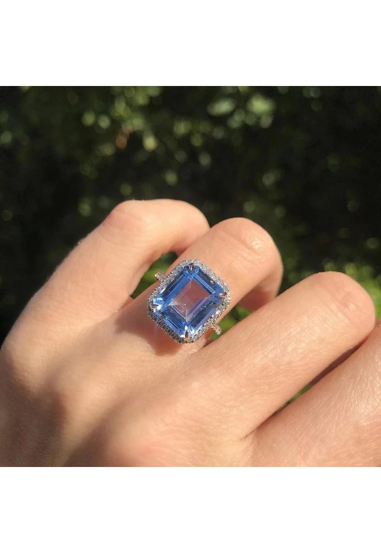 Inel argintiu - cu piatra bleu - din zirconiu - Nikole C29 - 7 (circumferinta: 54.5 mm)