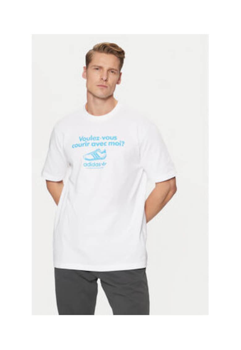 Tricou din bumbac cu imprimeu text si logo