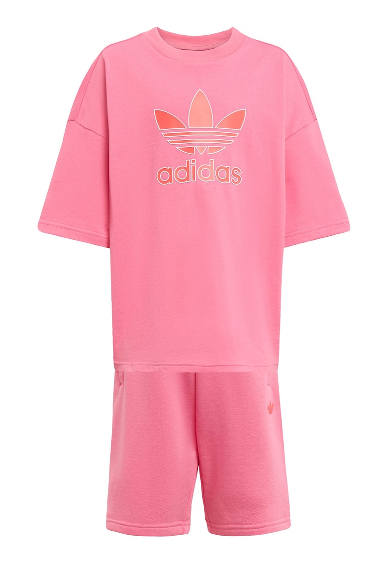 Set tricou si pantaloni scurti cu logo pe piept si snur in talie