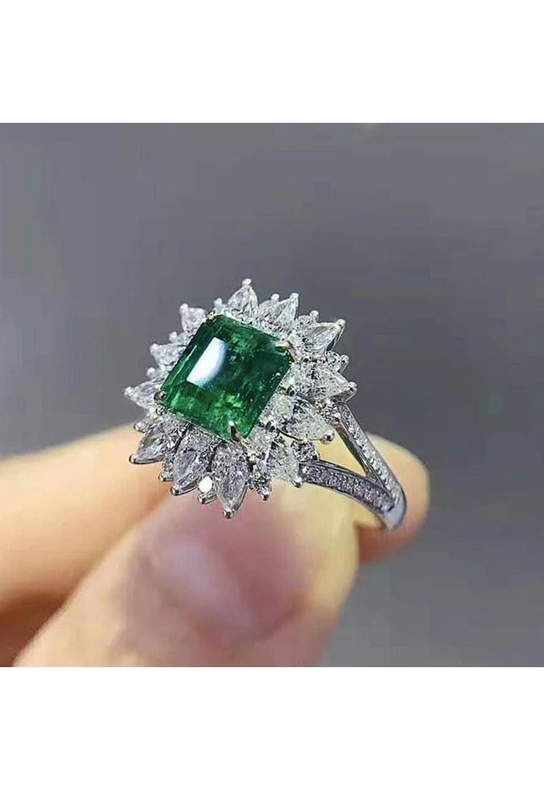 Inel argintiu - cu piatra verde din zirconiu - Jayne C23 - 7 (circumferinta: 54.5 mm)