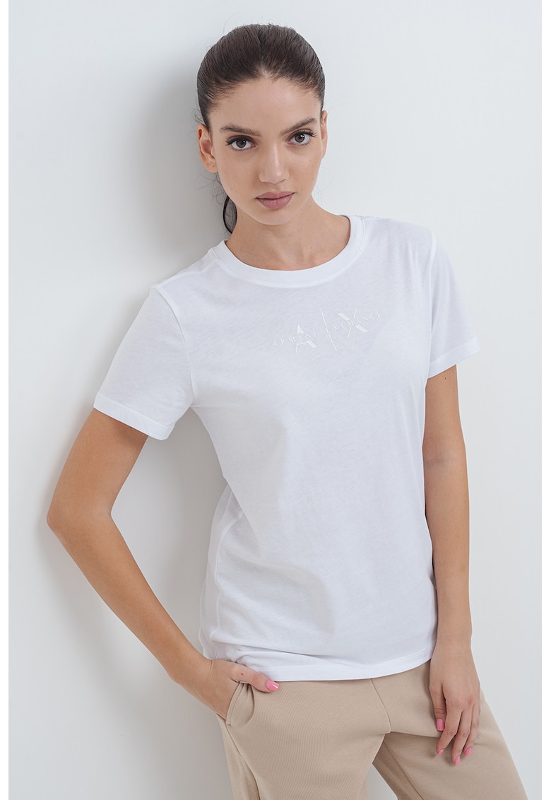 Tricou regular-fit din bumbac cu logo pe piept - Alb