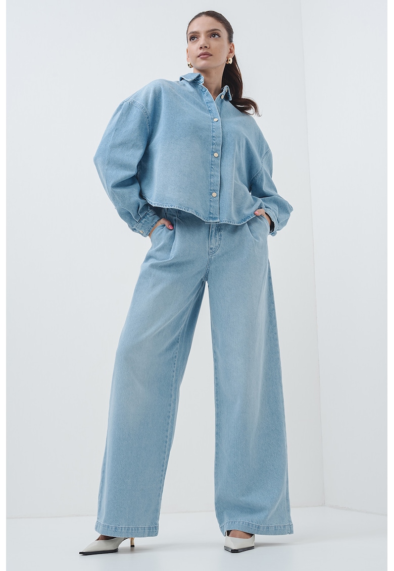 Camasa lejera din denim - Albastru deschis melange