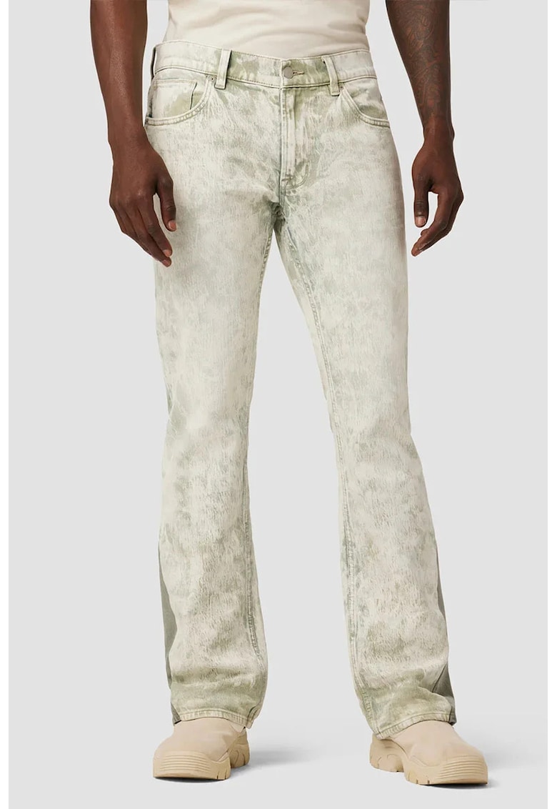 Blugi slim fit cu imprimeu camuflaj si aspect decolorat - Verde