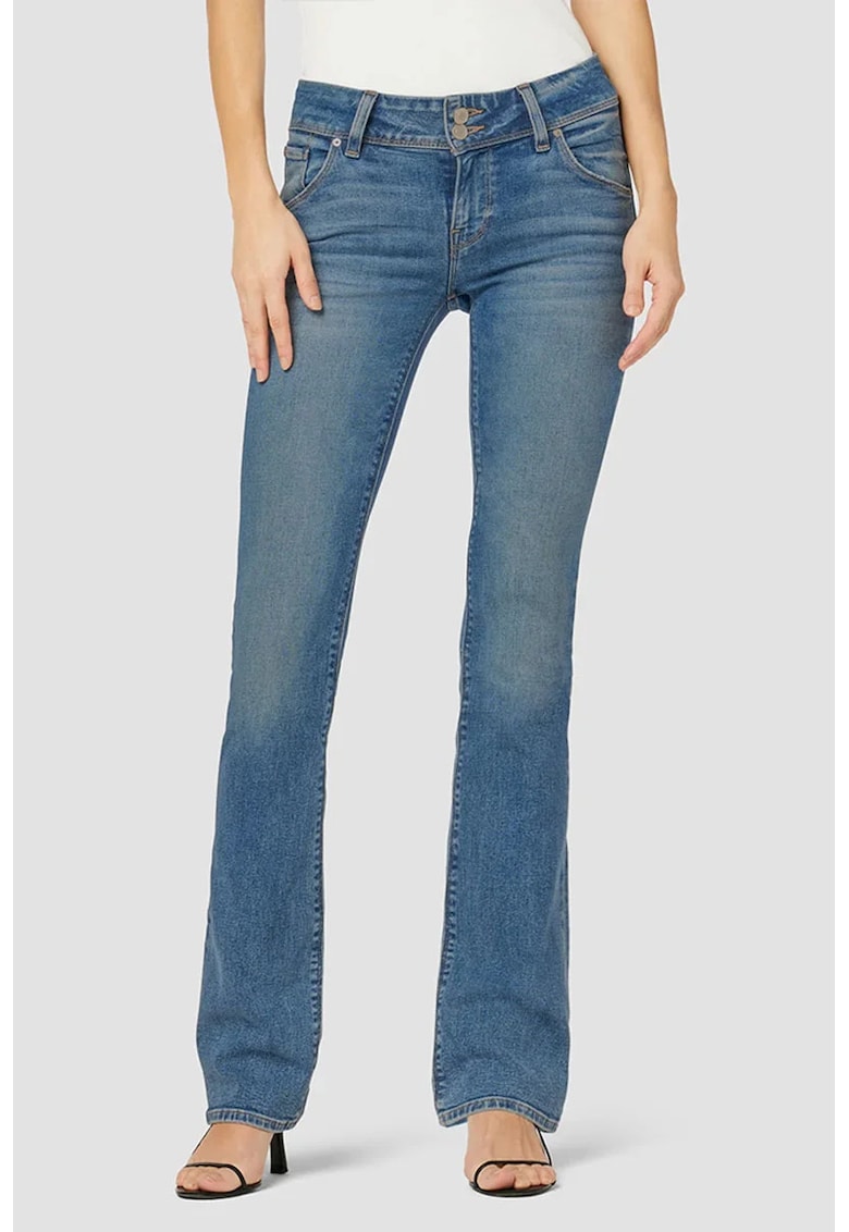 Blugi skinny evazați - din denim premium cu aspect prespălat - Albastru