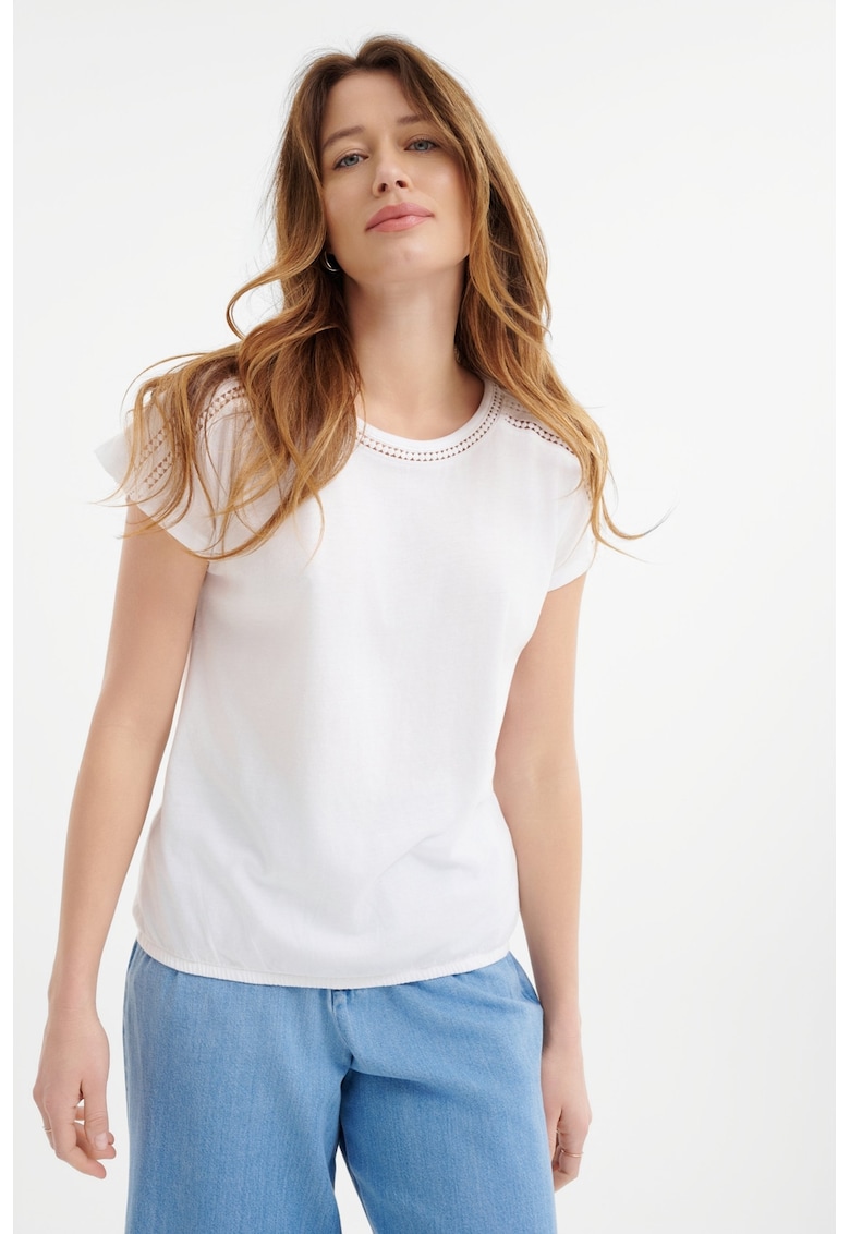 Tricou din bumbac si modal cu perforatii - Alb