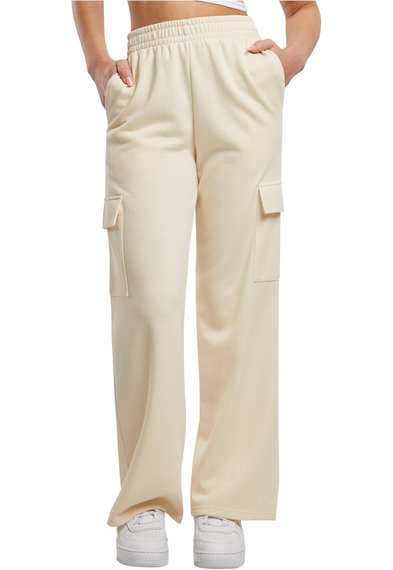 Pantaloni de trening cu croiala ampla si buzunare cargo - Alb fildes