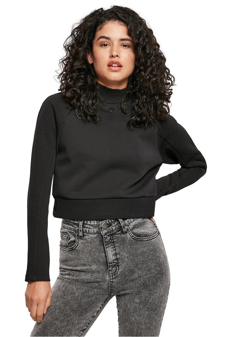 Bluza crop cu guler scurt - Negru