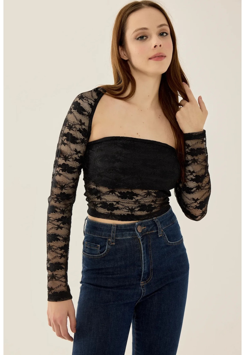 Top  top din dantela - slim fit - negru - jerseu