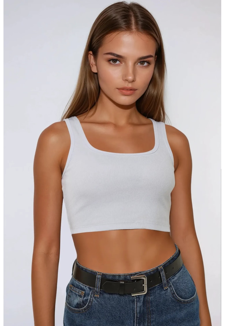 Maiou Crop -  guler rotund - alb - bumbac