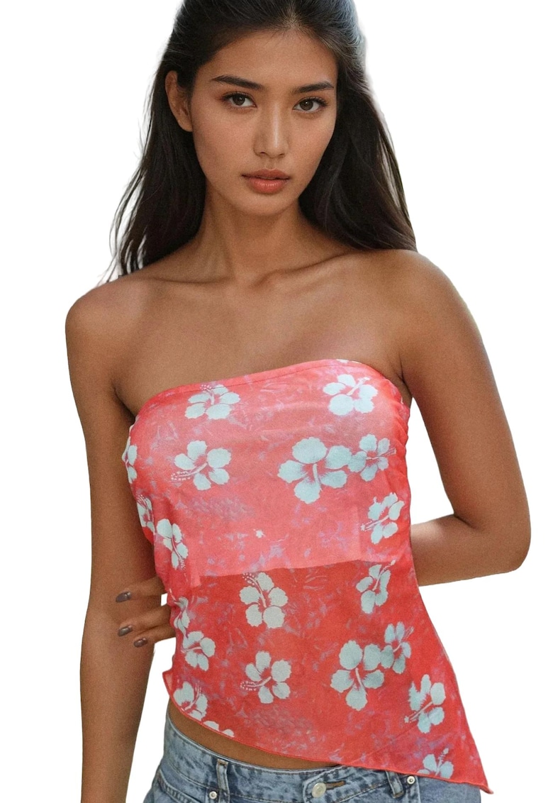 Tricou dama -  tricot - imprimeu floral - roz