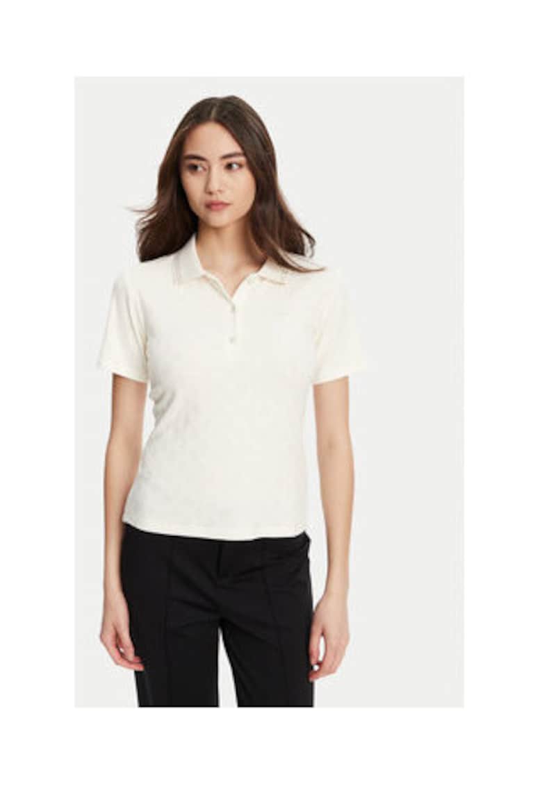 Tricou polo din material mixt - Ecru
