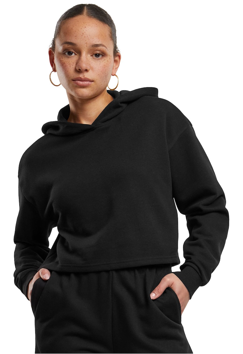Hanorac crop cu maneci cazute - Negru