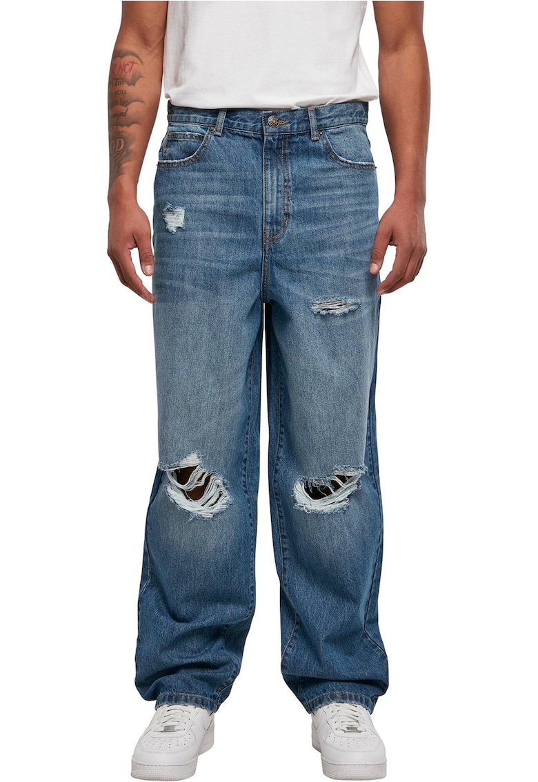 Blugi relaxed fit cu decupaje - Albastru inchis