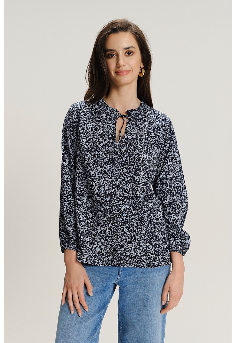 Bluza-tunica cu decolteu la baza gatului - Albastru ultramarin/Albastru deschis