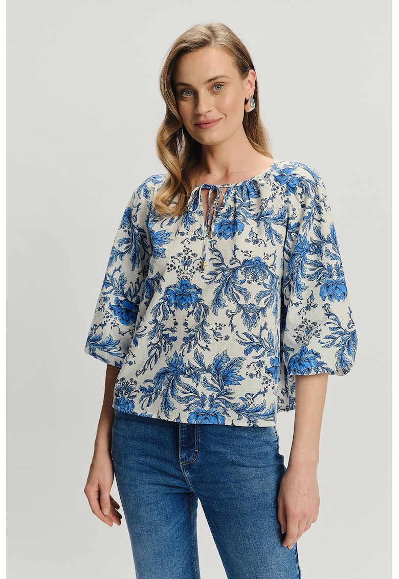 Bluza-tunica cu maneci 3/4 - Bej/Albastru