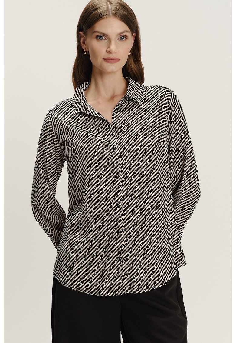 Camasa vaporoasa cu model - Negru/Bej