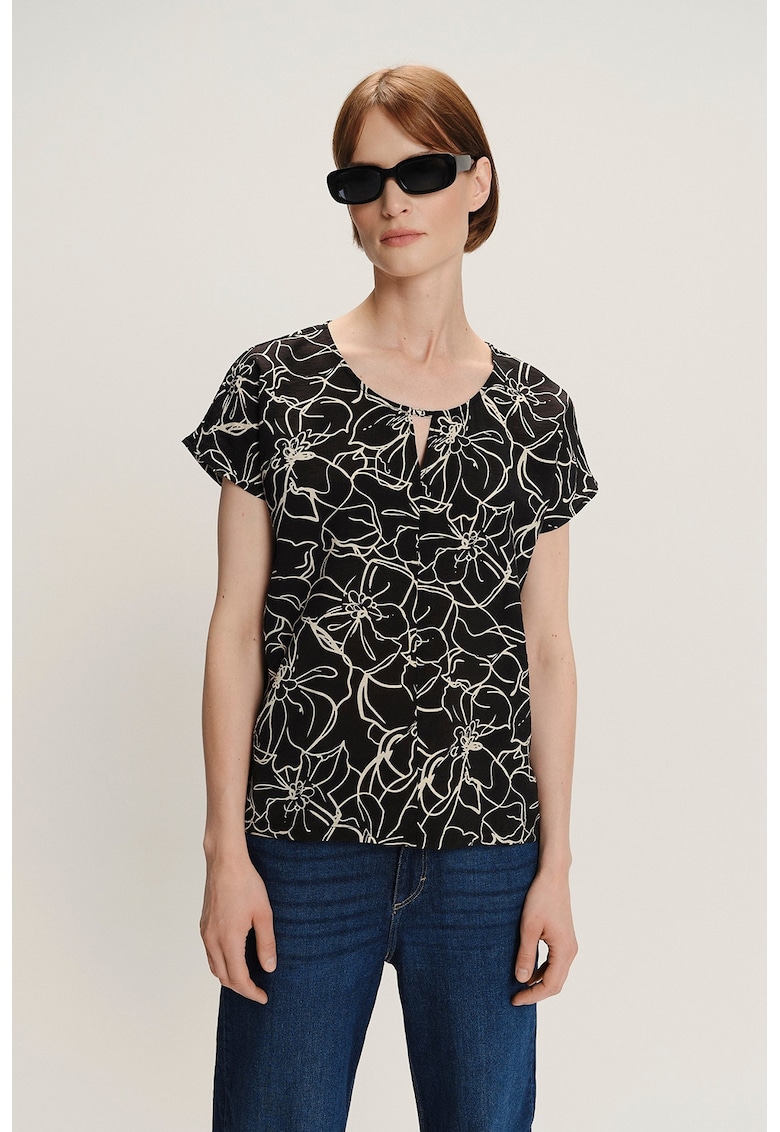 Bluza cu maneci scurte si model - Negru/Bej