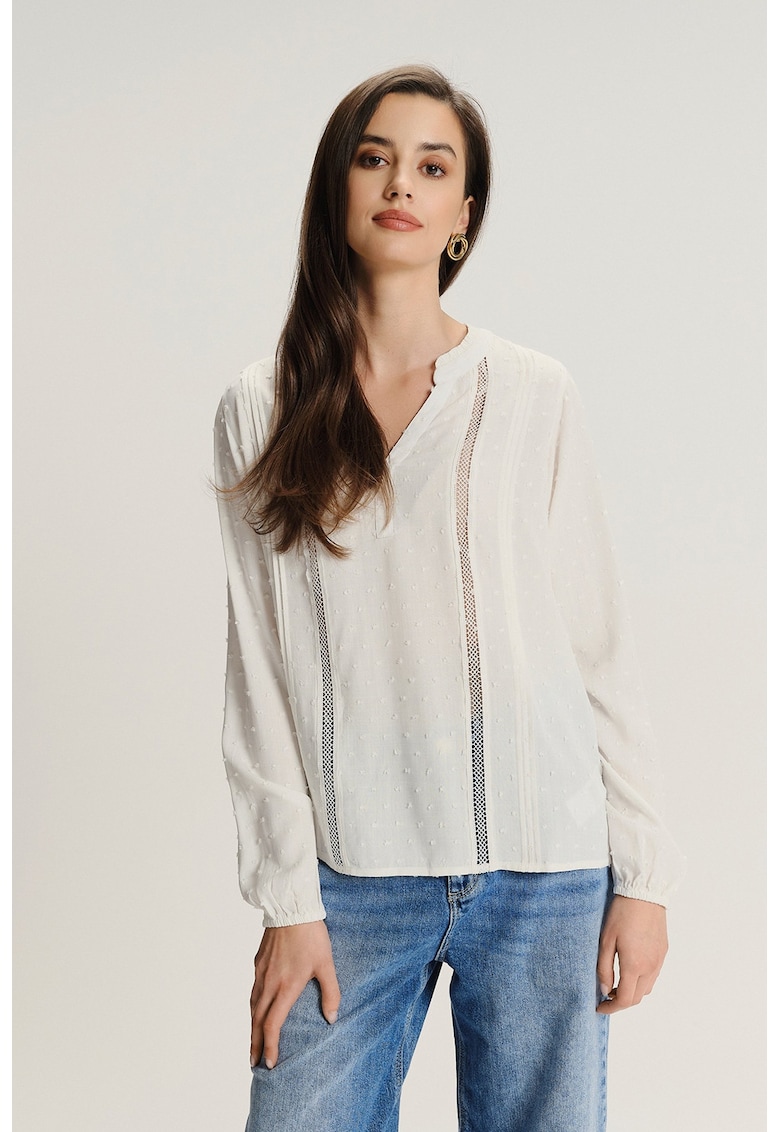Bluza-tuica cu insertii crosetate - Alb fildes