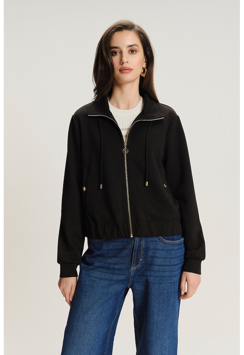Bluza de trening cu terminatie elastica si fermoar - Negru