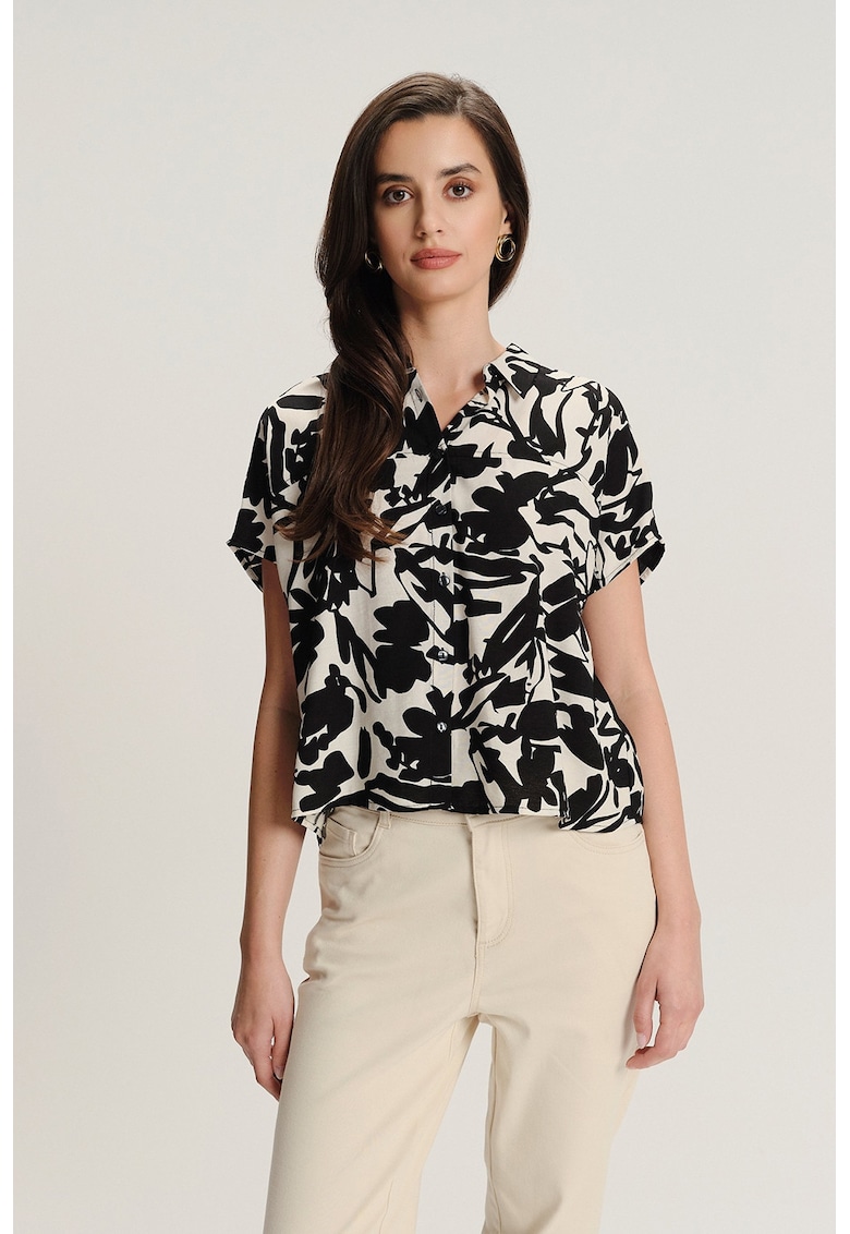 Camasa cu model floral si maneci scurte - Negru/Bej