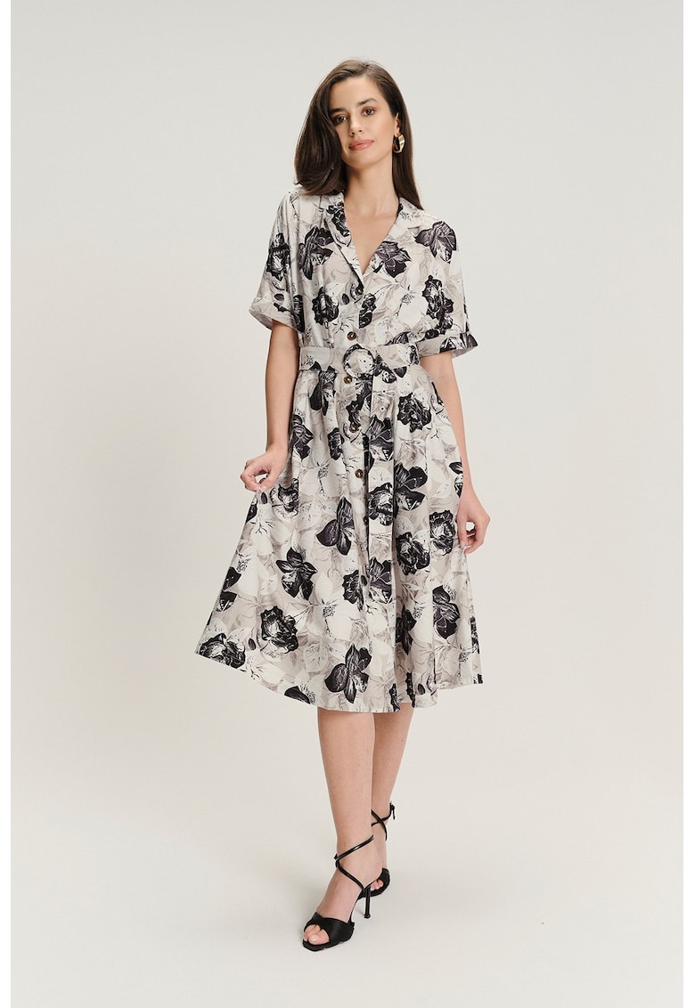 Rochie midi cu design si model - Negru/Grej