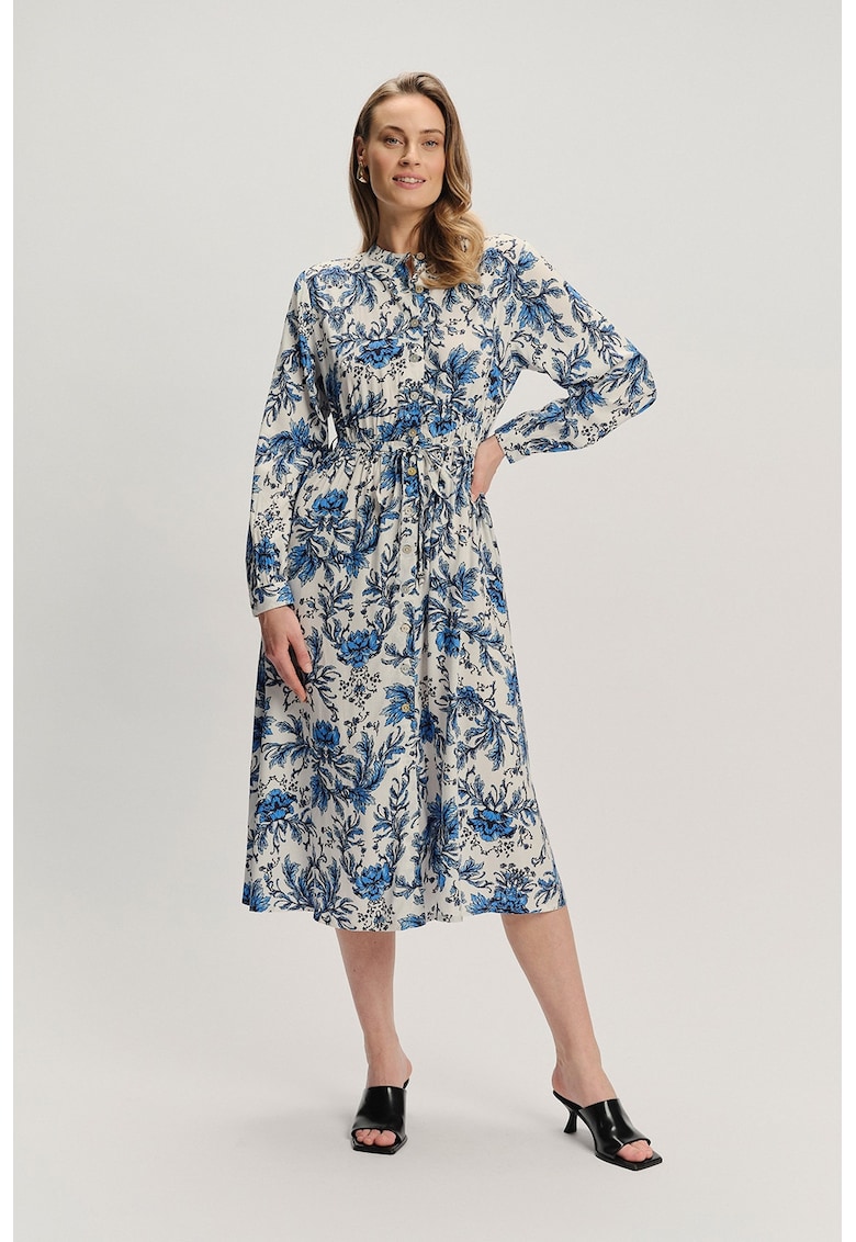 Rochie midi cu design floral - Bej/Albastru