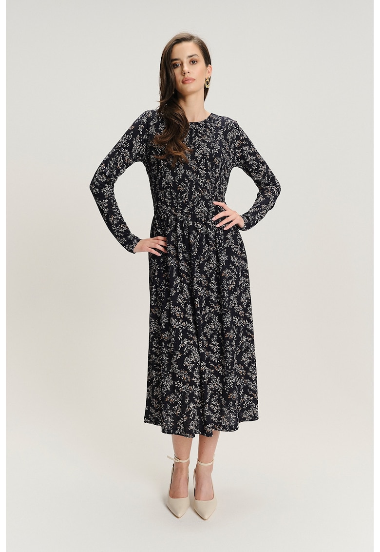 Rochie midi din amestec de modal cu model - Negru/Bej