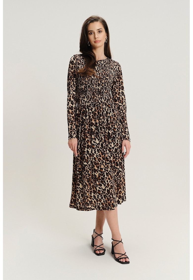 Rochie midi din amestec de modal cu model - Maro/Bej