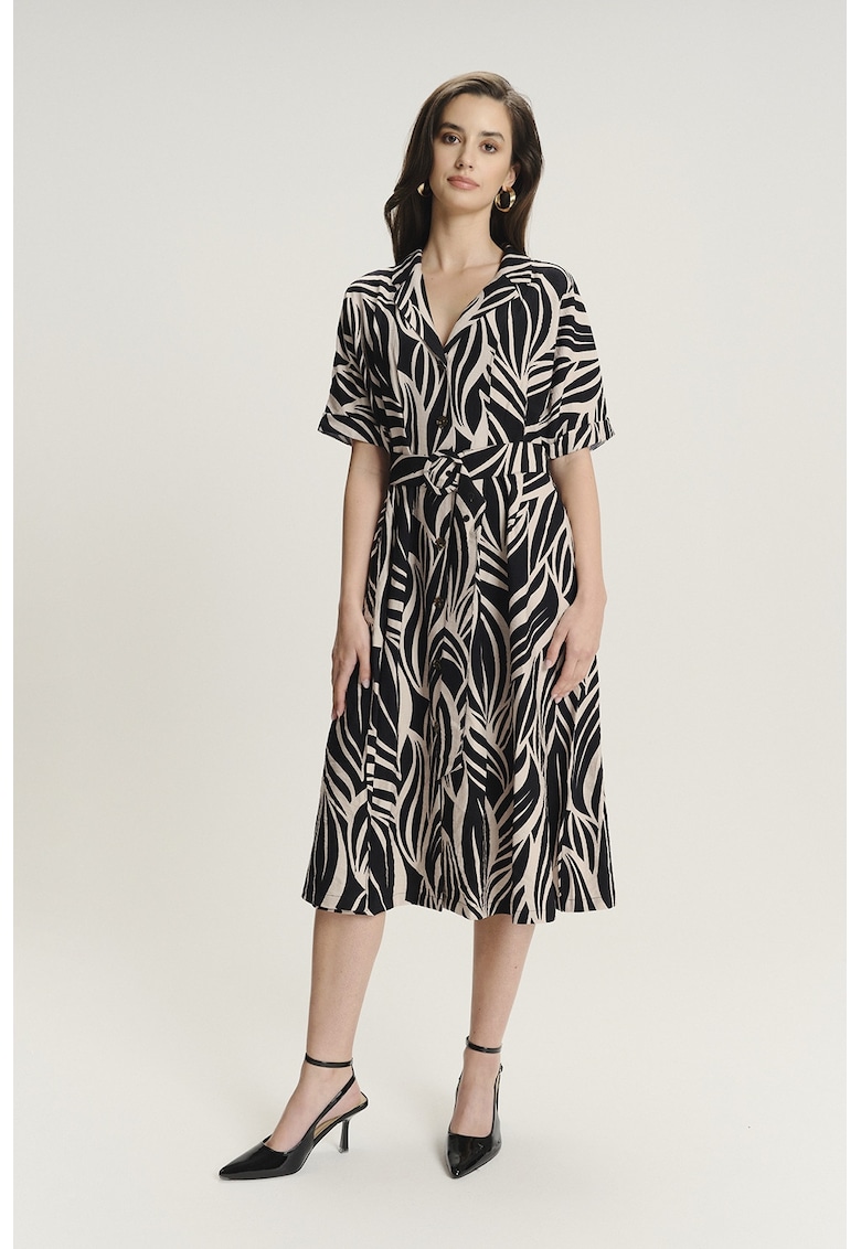 Rochie midi cu design si model - Negru/Maro nisip