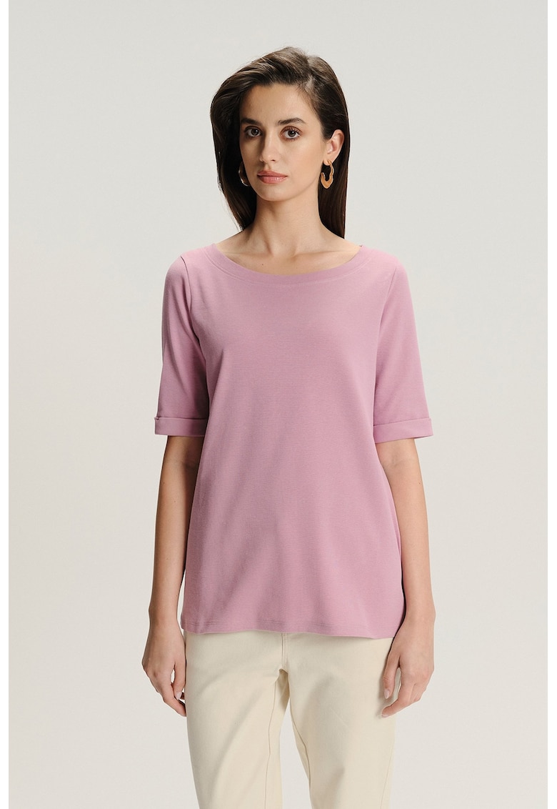 Tricou uni cu decolteu rotund - Roz deschis