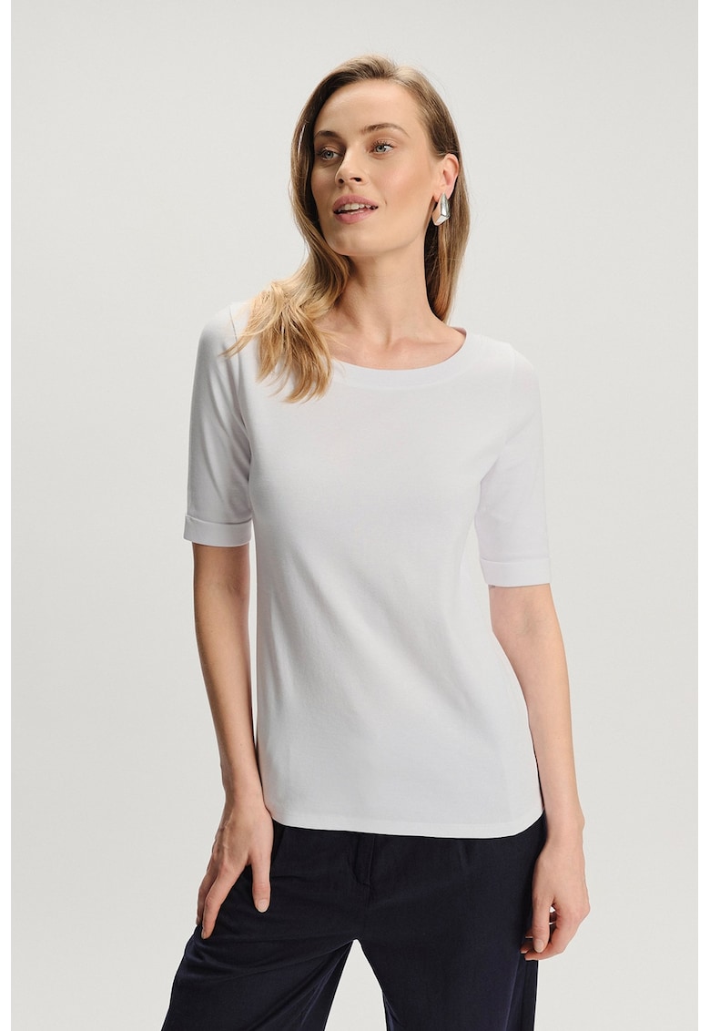 Tricou uni cu decolteu rotund - Alb