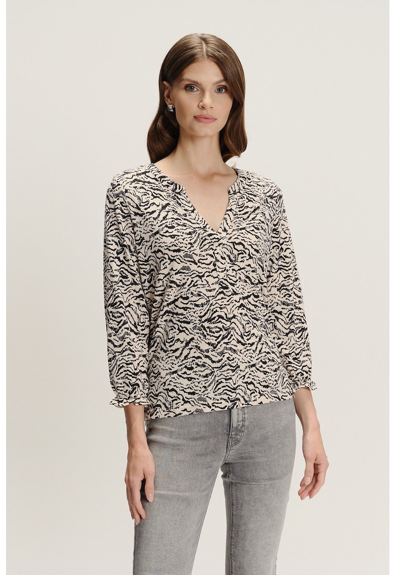 Bluza cu maneci trei sferturi si model - Negru/Bej
