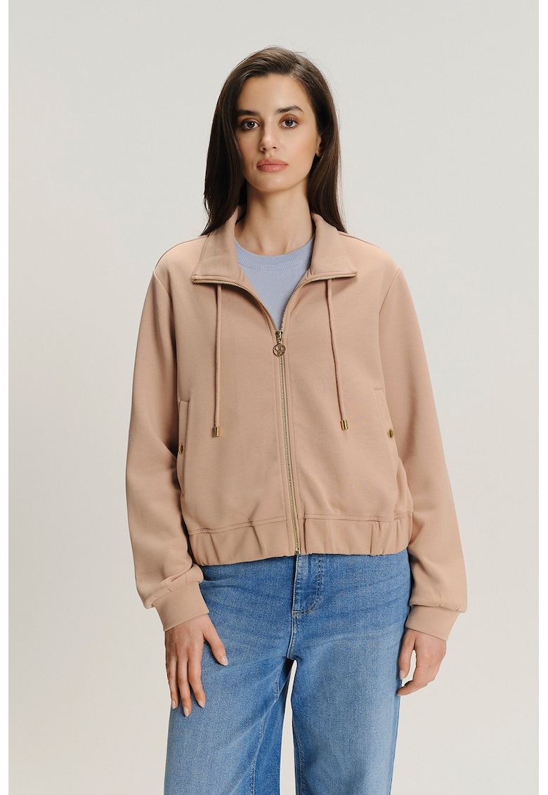 Bluza de trening cu terminatie elastica si fermoar - Maro deschis