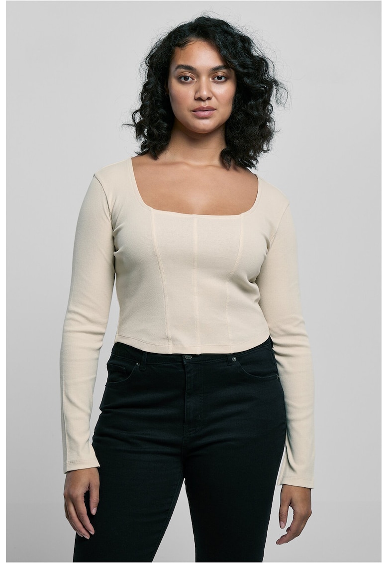Bluza cu decolteu patrat - Bej deschis